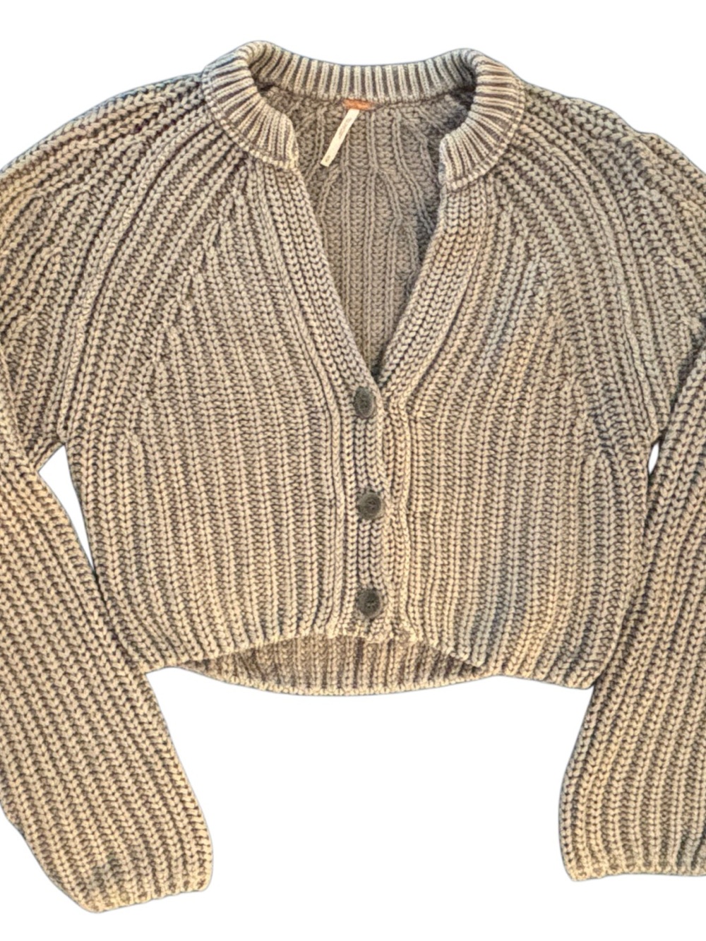 FREE PEOPLE Sweet Nothing Cotton Cardi - Gray Cropped Knit Cardigan Sweater - Picture 2 of 12